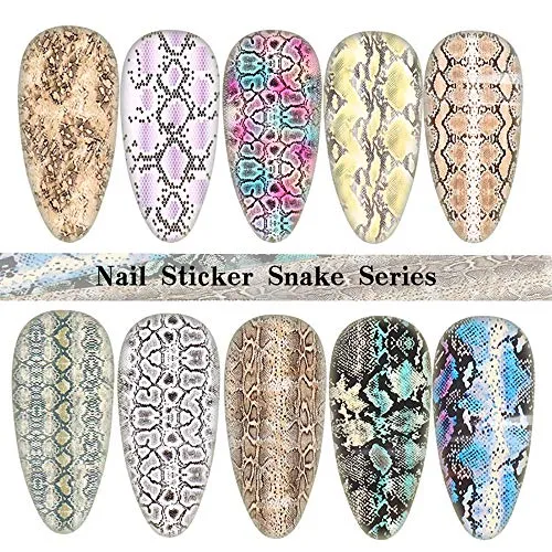 10 Sheets Snake Skin Nail Foil Transfers Stickers Python Pattern Laser Starry Sky Nail Art DIY Decals for Women Girls Decoration Manicure Design