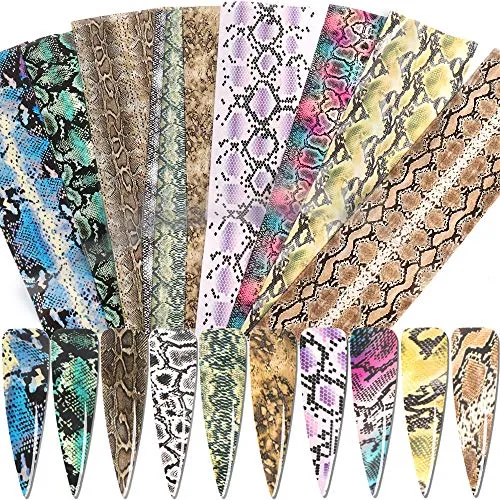 10 Sheets Snake Skin Nail Foil Transfers Stickers Python Pattern Laser Starry Sky Nail Art DIY Decals for Women Girls Decoration Manicure Design