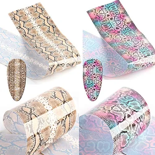 10 Sheets Snake Skin Nail Foil Transfers Stickers Python Pattern Laser Starry Sky Nail Art DIY Decals for Women Girls Decoration Manicure Design