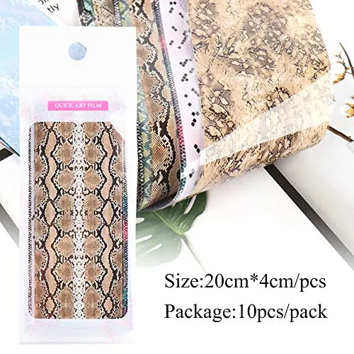 10 Sheets Snake Skin Nail Foil Transfers Stickers Python Pattern Laser Starry Sky Nail Art DIY Decals for Women Girls Decoration Manicure Design