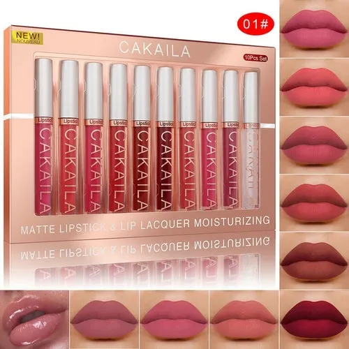 10pcs/set Of Matte Hydrating Lip Gloss Glitter Non-stick Cup