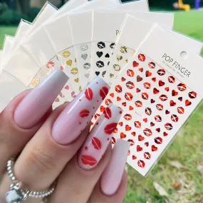 10Sheets Valentine's Day Nail Art Stickers Sexy Lips Nail Decal 3D Valentine Self-Adhesive Red Lip Heart Love Nail Design Sliders Foil Sticker for Women Girls Gift DIY Valentine's Nail Decoration