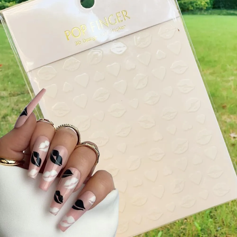 10Sheets Valentine's Day Nail Art Stickers Sexy Lips Nail Decal 3D Valentine Self-Adhesive Red Lip Heart Love Nail Design Sliders Foil Sticker for Women Girls Gift DIY Valentine's Nail Decoration