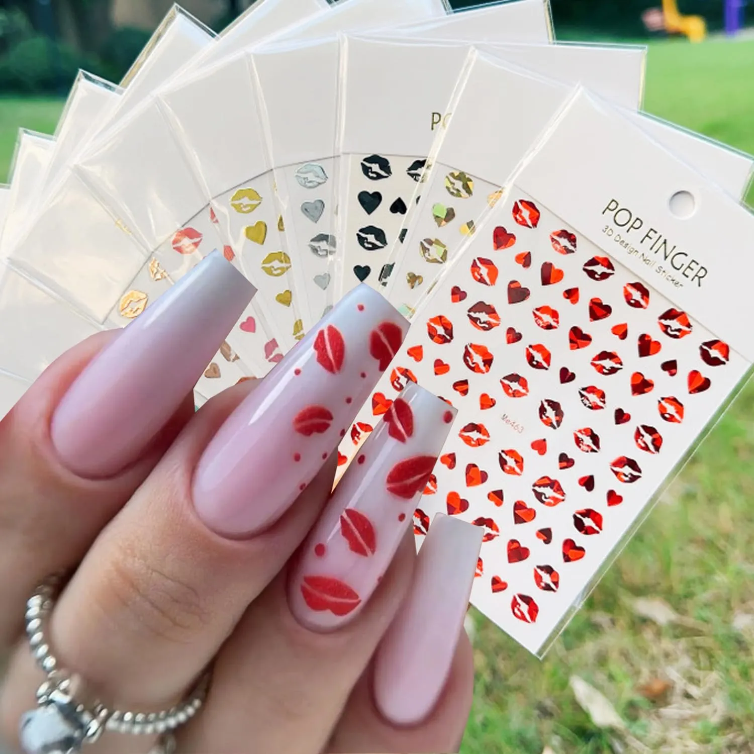 10Sheets Valentine's Day Nail Art Stickers Sexy Lips Nail Decal 3D Valentine Self-Adhesive Red Lip Heart Love Nail Design Sliders Foil Sticker for Women Girls Gift DIY Valentine's Nail Decoration