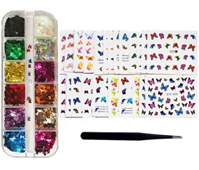 12 Color Butterfly Glitter for Butterfly Nail Art , Mix 30 Sheets Butterfly Nail Decals Stickers, Holographic Nail Decorations Nail Stickers for Women