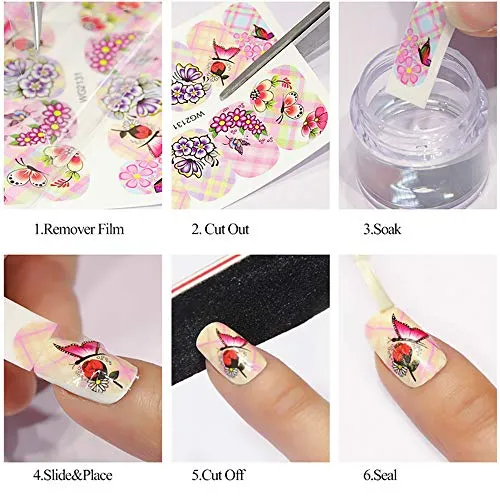 12 Sheets Butterfly Nail Stickers Water Transfer Nail Decals Flowers Butterfly Series Nail Art DIY Decals for Women Girls Decoration Manicure Design