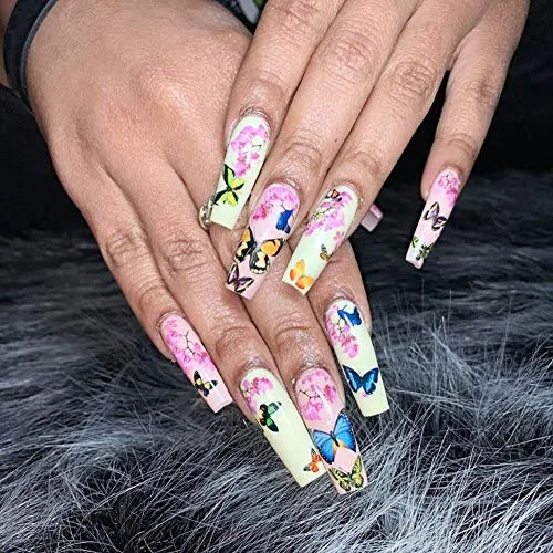 12 Sheets Butterfly Nail Stickers Water Transfer Nail Decals Flowers Butterfly Series Nail Art DIY Decals for Women Girls Decoration Manicure Design