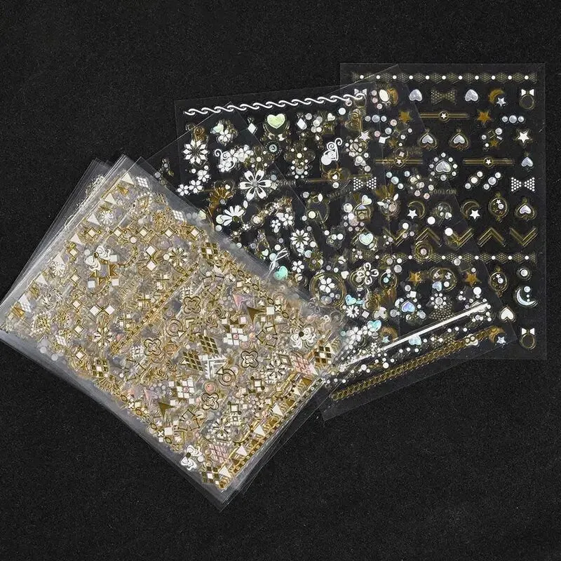 16 Pcs Nail Stickers Bronzing White Small Flower Nail Decals Adhesive Glue-free Nail Decals