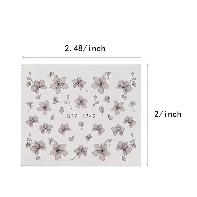 8 Sheets Flowers Nail Art Stickers, Holographic Fall Flower Nail Water Transfer Decals Design | Floral Maple Leaf Butterfly Nail Stickers