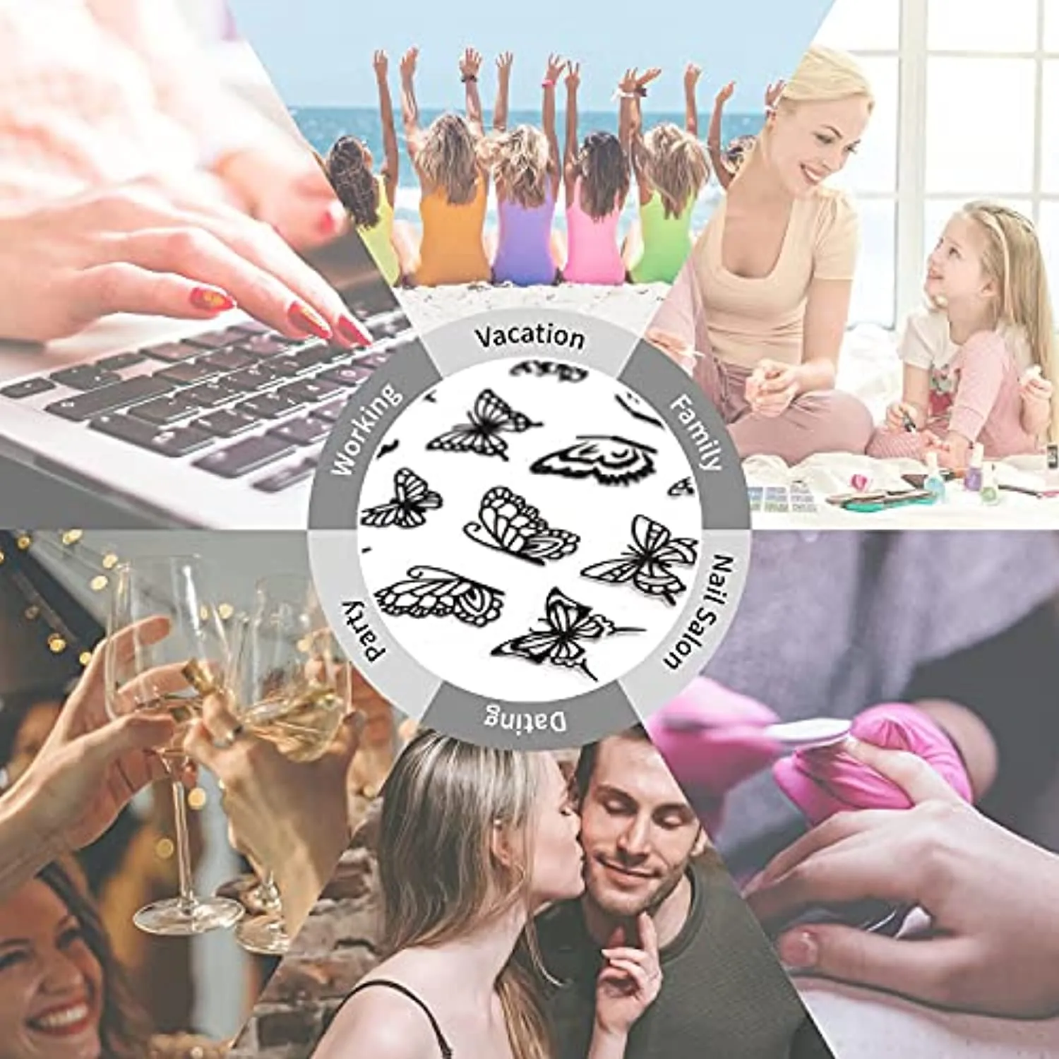 Black Nail Stickers Self-Adhesive - 8 Sheets 3D Designer Nail Art Decals for Acrylic Nail Supplies or DIY Nail Art Decorations