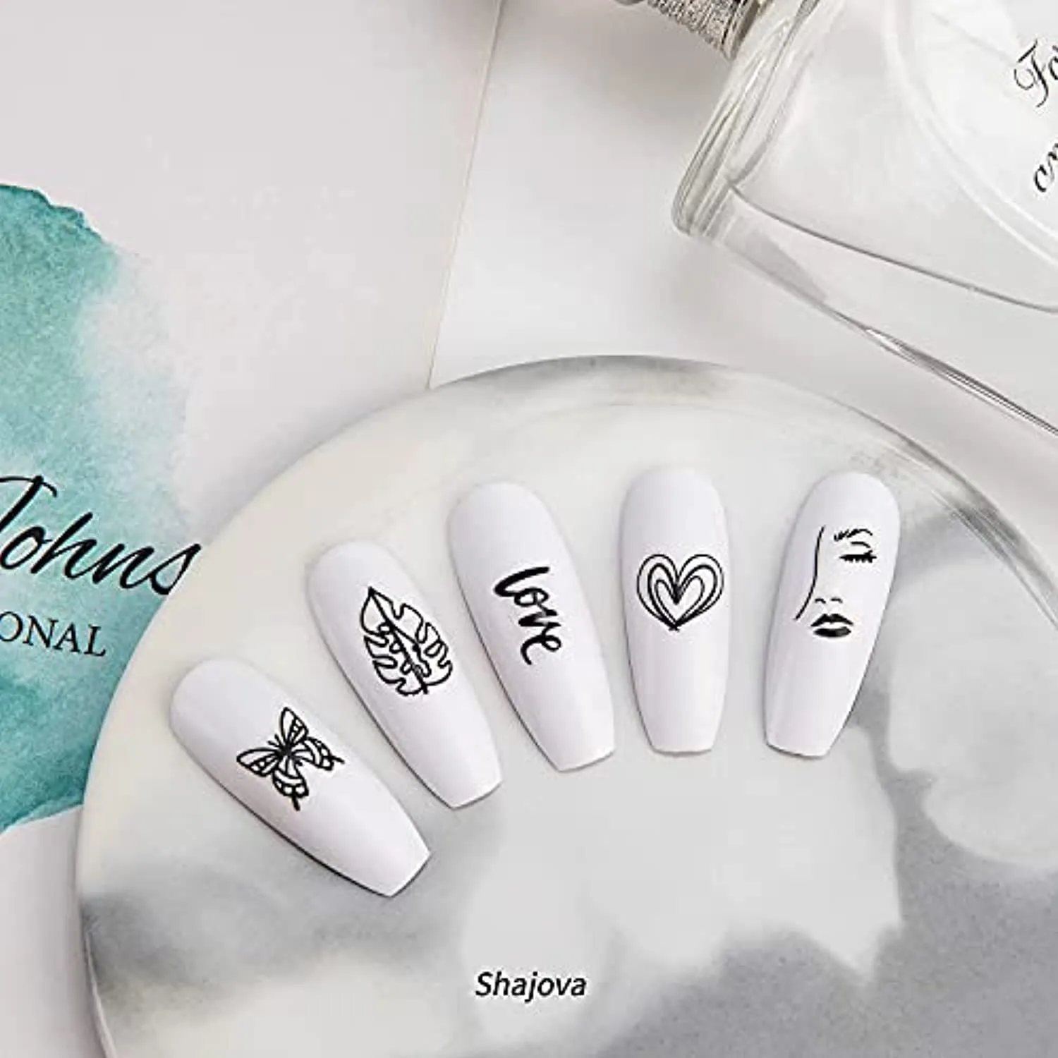 Black Nail Stickers Self-Adhesive - 8 Sheets 3D Designer Nail Art Decals for Acrylic Nail Supplies or DIY Nail Art Decorations