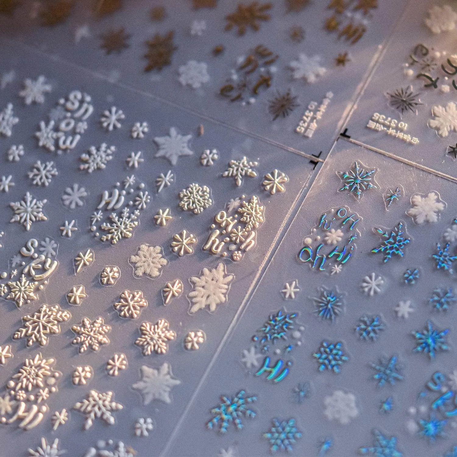 Blue Snowflake Nail Art Stickers Adhesive Embossed Winter Snow Sticker Decals to3734