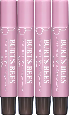 Burt's Bees Shimmer Lip Tint Set, Tinted Lip Balm Stick, Moisturizing for All Day Hydration with Natural Origin Glowy Pigmented Finish & Buildable Color, Guava (4-Pack)