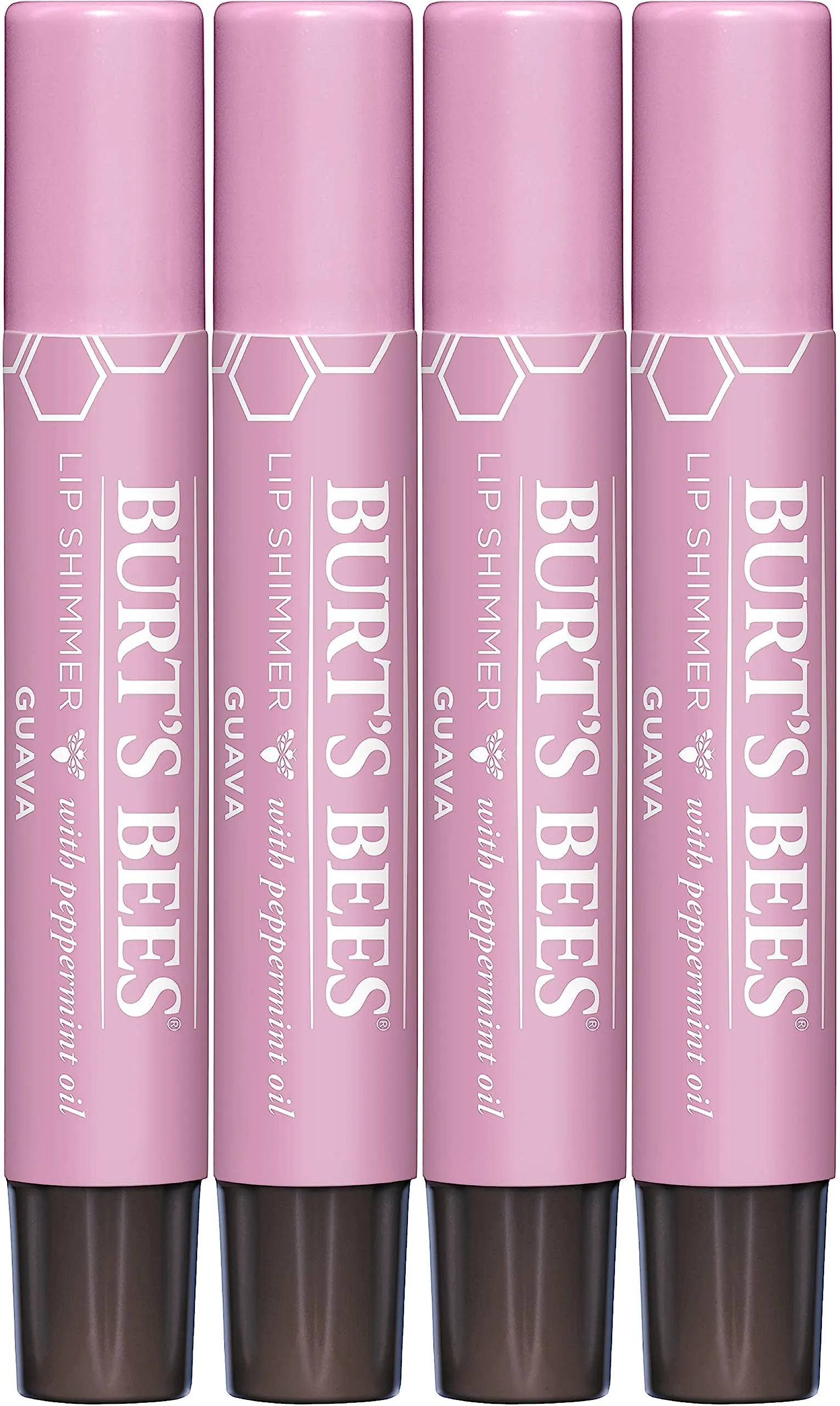 Burt's Bees Shimmer Lip Tint Set, Tinted Lip Balm Stick, Moisturizing for All Day Hydration with Natural Origin Glowy Pigmented Finish & Buildable Color, Guava (4-Pack)