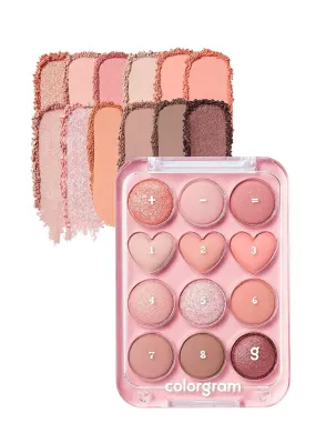 COLORGRAM Pin Point Eyeshadow Palette 01 Peach Coral= | Ultra-Blendable Matte, Glitter, Shimmer Shades for Daily Makeup | K-Beauty Eye Palette with Easy-to-Use Calculator Design