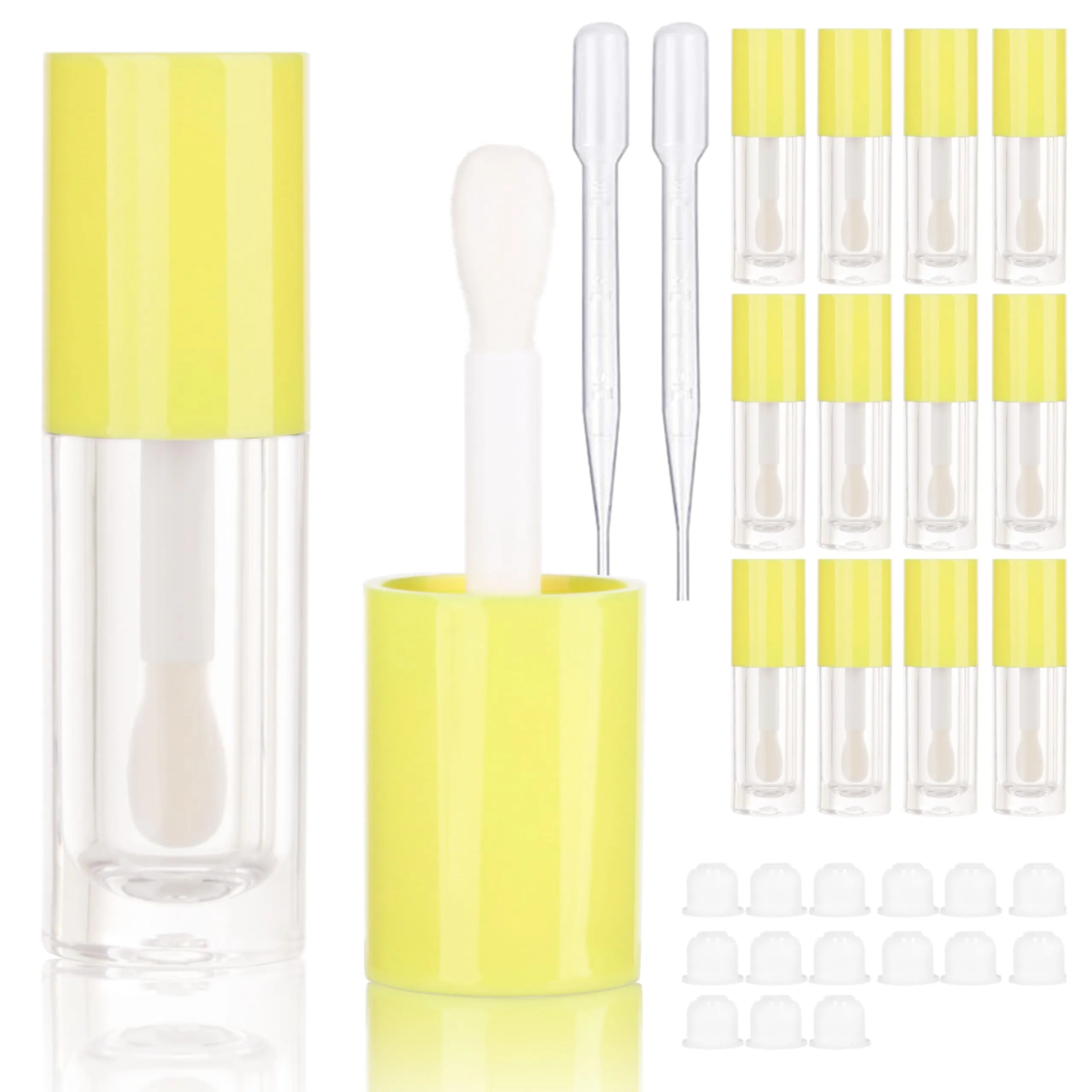 COSIDEA 14pcs Empty Yellow 6ml big doe foot wand lip gloss tubes Round Chunky lipgloss tubes containers wholesale with thick large brush