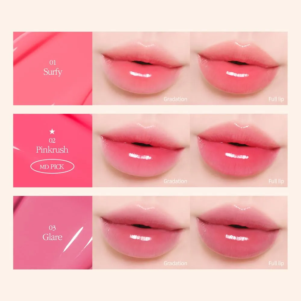 COSNORI Flow Wave Lip Tint - Vegan Glassy Lip Gloss, Lightweight & Long-lasting, Plant-derived Oil Moisturizer (02 PINK RUSH)