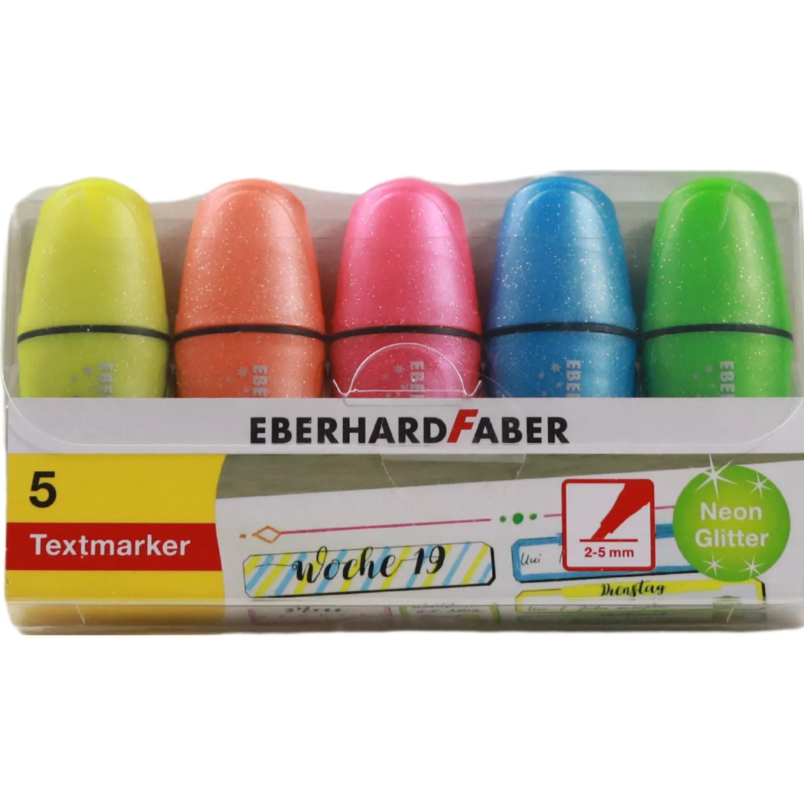 Eberhard and Faber - Mini Highlighters - Glitter Neon Set of 5