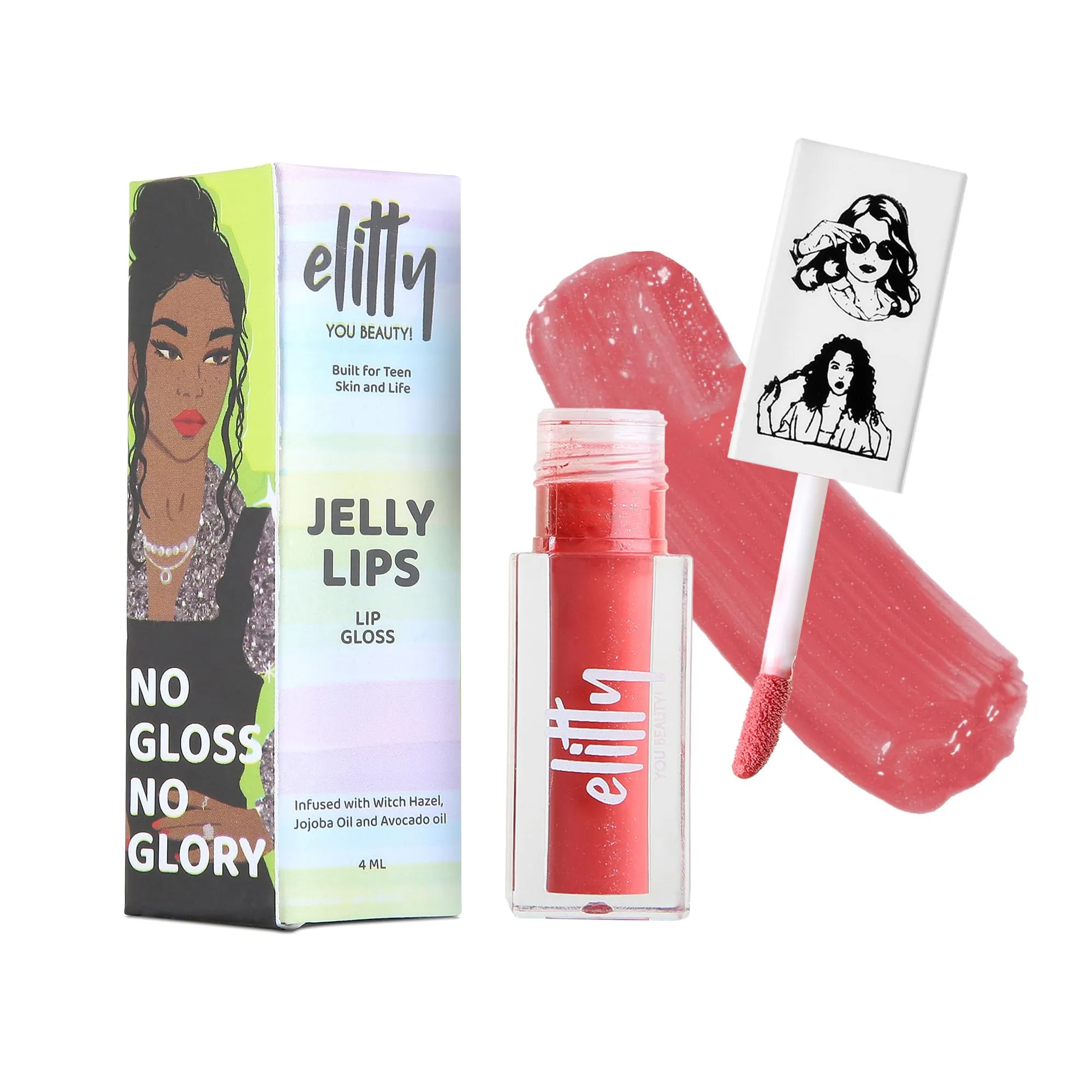 Elitty Jelly Lips- Pink Lip Gloss for High Shine, Glossy Finish & Hydrating Lips with Jajoba Oil & Vitamin E | Vegan & Cruelty-Free, Pretty Chill  (4 ML)