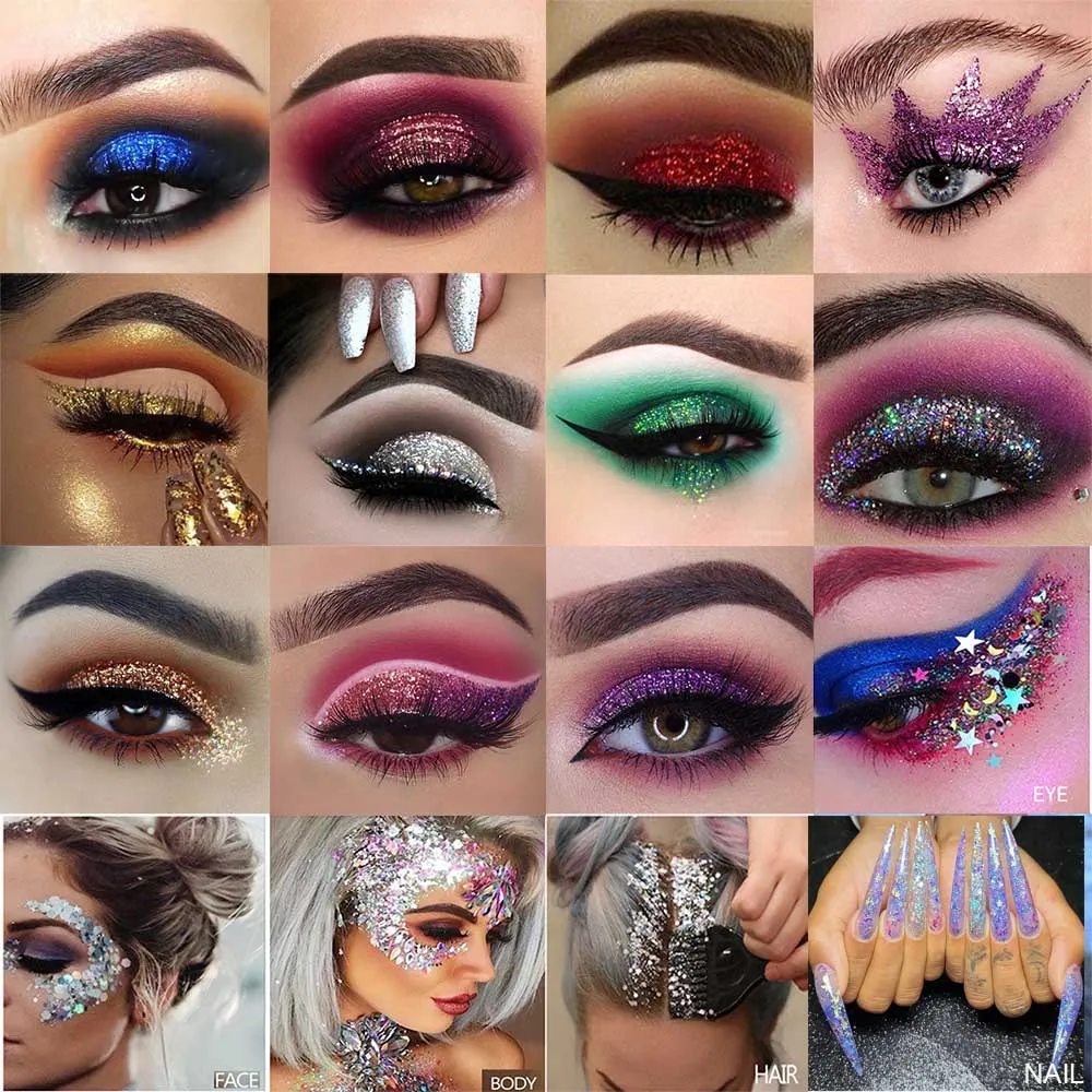 evpct 40 Colors Glitter Sparkle Glue Eyeshadow Makeup Palette,Green White Silver Gold Red Bright Shimmery Sparkly Smoky Pressed Glitter Professional Eyeshadow Pallet Palettes Eye Glitter Gel For Eyes