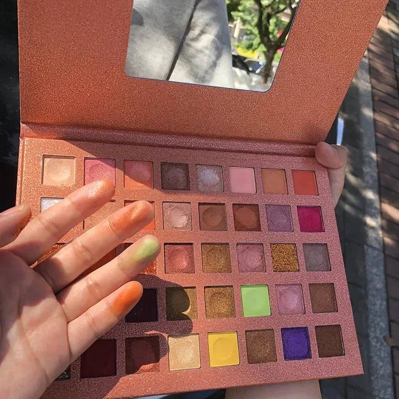FLYTONN-9/18/35 Colors Eyeshadow Palette With Makeup Mirror Pearlescent Matte Glitter Shimmer Pigment Nude Long Lasting Eye Shadow