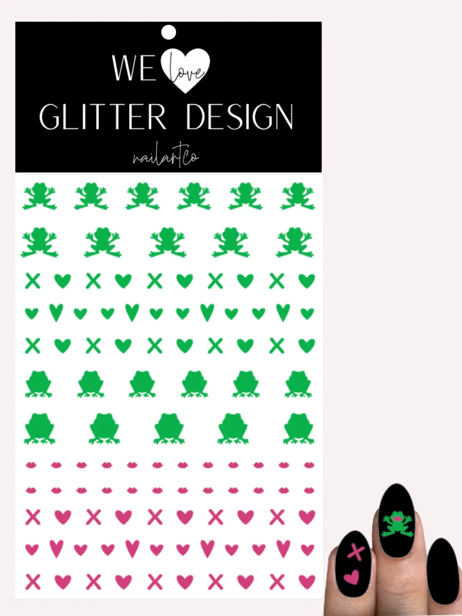 Frogs Kiss Nail Decal | Bright Green & Pink
