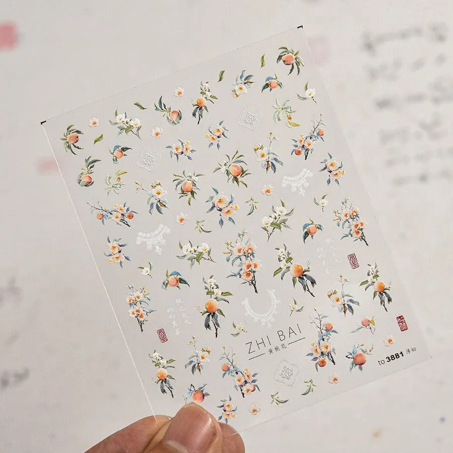 Fruit Nail Art Stickers Adhesive Peach Leaf Sticker Decals to3881
