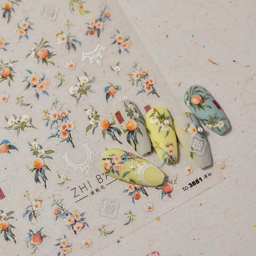 Fruit Nail Art Stickers Adhesive Peach Leaf Sticker Decals to3881
