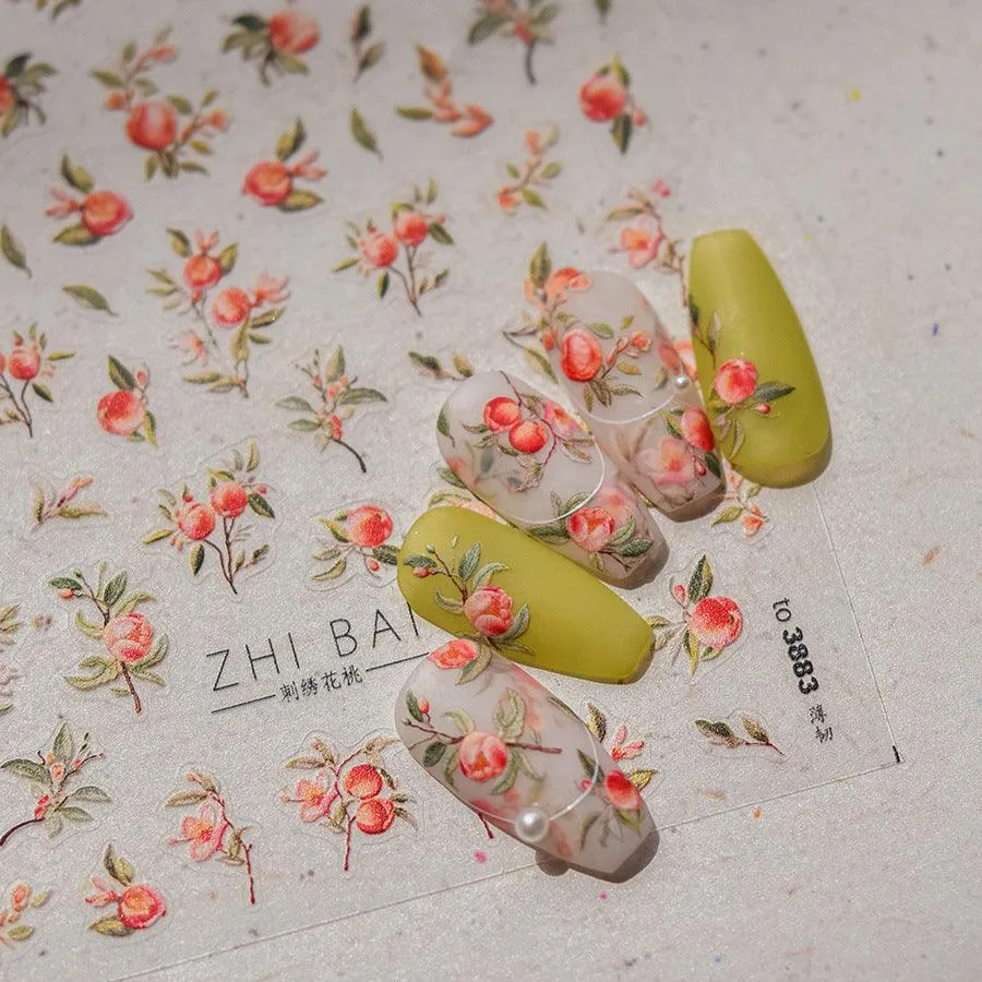 Fruit Nail Art Stickers Adhesive Peach Leaf Sticker Decals to3881