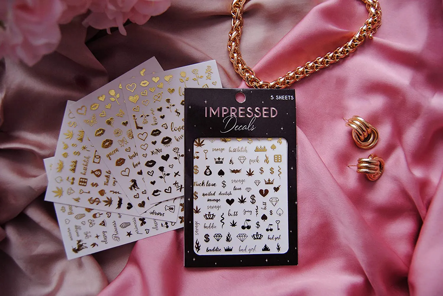 Impressed Authentic 5 Sheets Luxury Nail Art Stickers 500  Gold Customized Nail Decals for Fake Nail Design and Salon Nails Accessories