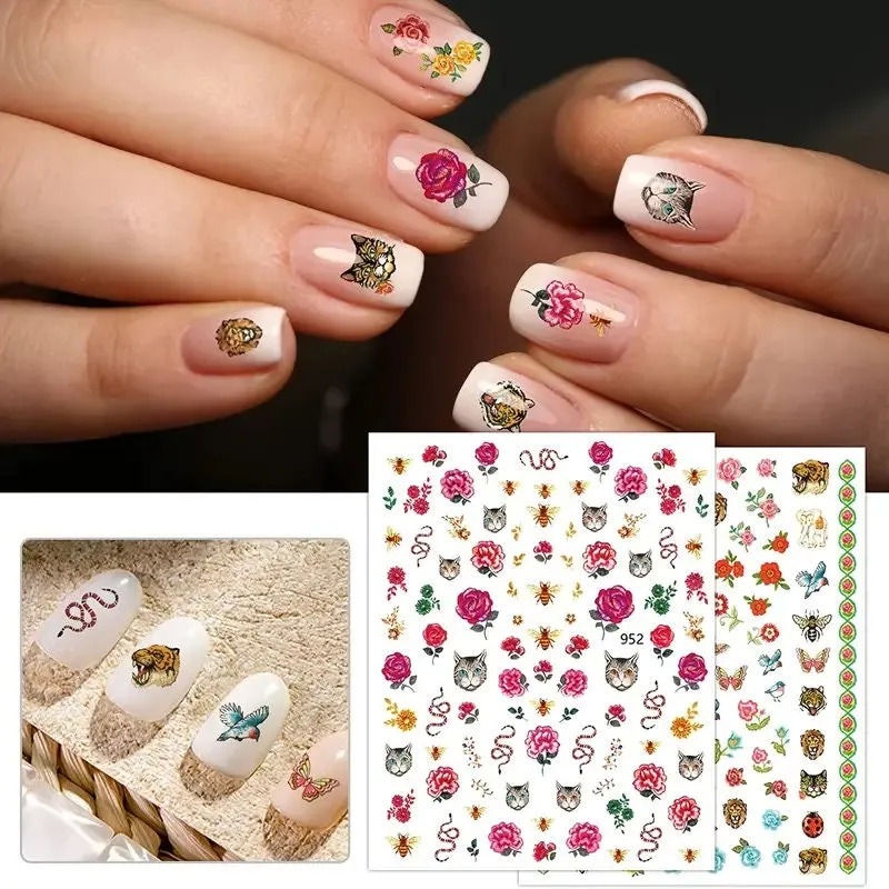 Nail Art Sticker Decals For Women Girls | 3D Self-Adhesive Nail Decals Design | Manicure Decoration Nail Art Supplies