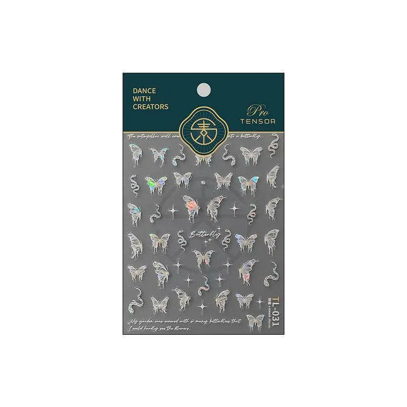 Nail Art Stickers Adhesive Embossed Shell Color Butterfly Wings Sticker Decals TL031