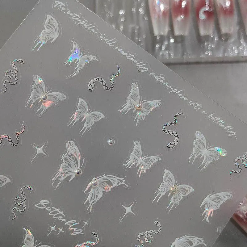 Nail Art Stickers Adhesive Embossed Shell Color Butterfly Wings Sticker Decals TL031