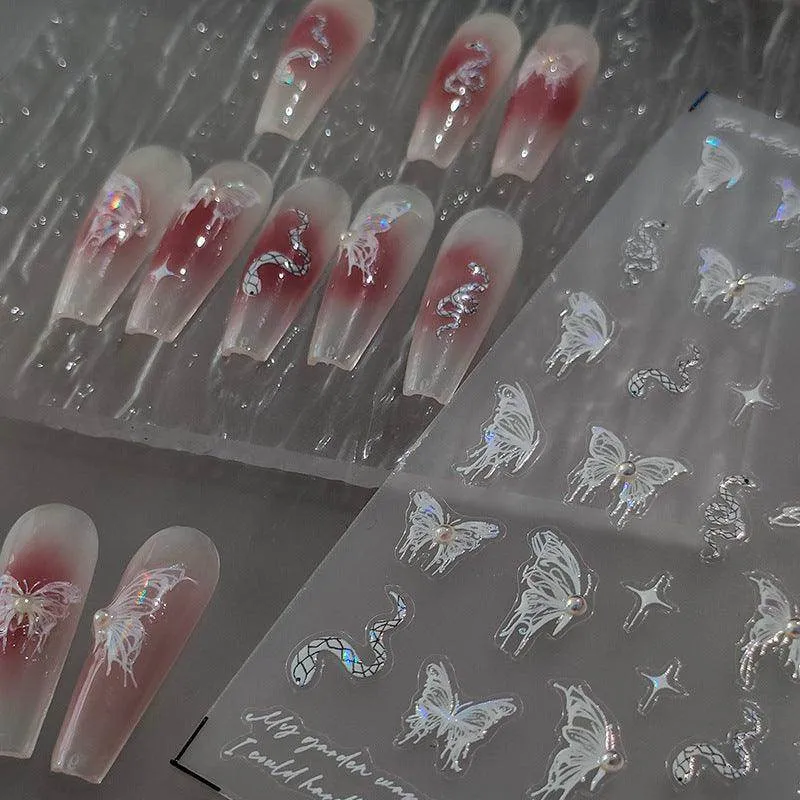 Nail Art Stickers Adhesive Embossed Shell Color Butterfly Wings Sticker Decals TL031