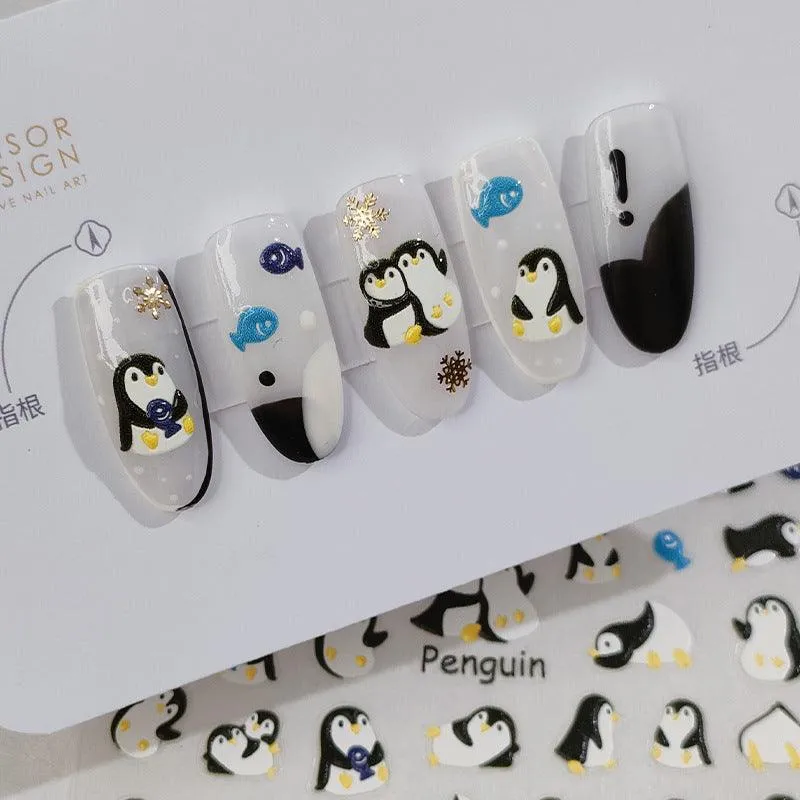 Nail Art Stickers Adhesive Slider Cute Penguin Sticker Decals