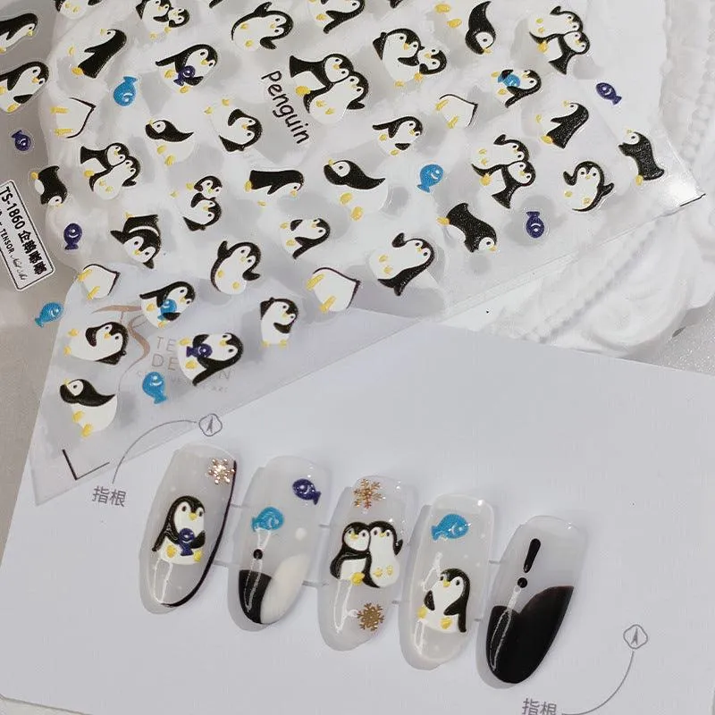 Nail Art Stickers Adhesive Slider Cute Penguin Sticker Decals