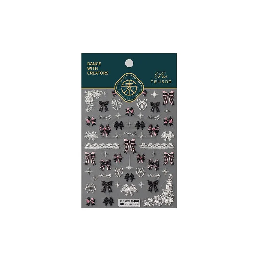 Nail Art Stickers Adhesive Slider Embossed Bowknot Lace Sticker Decals TS3489