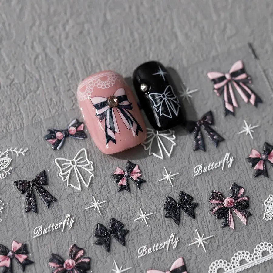 Nail Art Stickers Adhesive Slider Embossed Bowknot Lace Sticker Decals TS3489