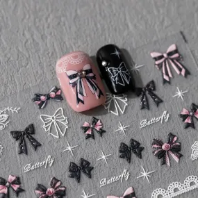 Nail Art Stickers Adhesive Slider Embossed Bowknot Lace Sticker Decals TS3489