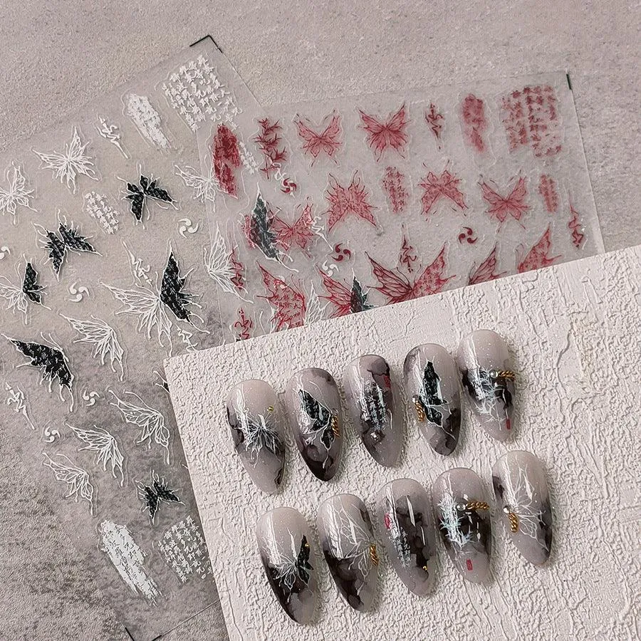 Nail Art Stickers Adhesive Slider Embossed Butterfly Wings Sticker Decals TS3571