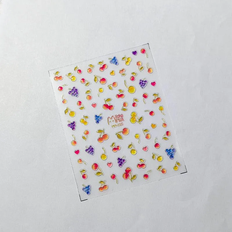 Nail Art Stickers Adhesive Slider Embossed Jelly Cherry Sticker Decals