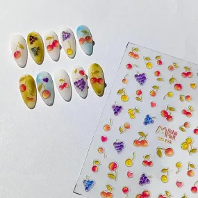 Nail Art Stickers Adhesive Slider Embossed Jelly Cherry Sticker Decals