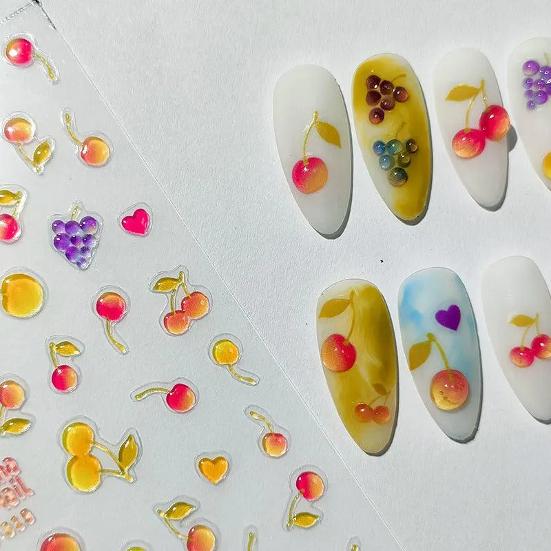 Nail Art Stickers Adhesive Slider Embossed Jelly Cherry Sticker Decals