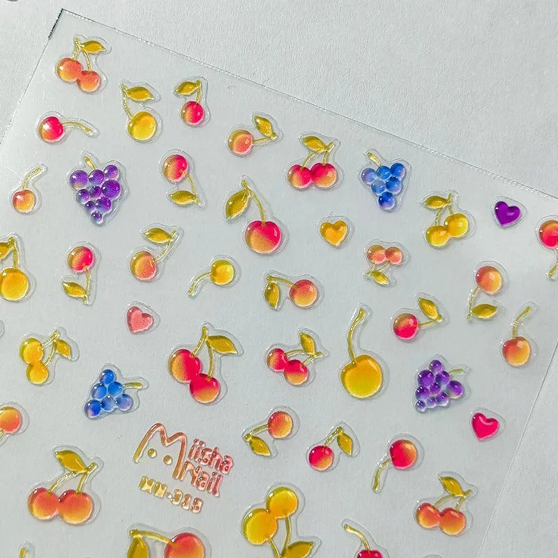 Nail Art Stickers Adhesive Slider Embossed Jelly Cherry Sticker Decals