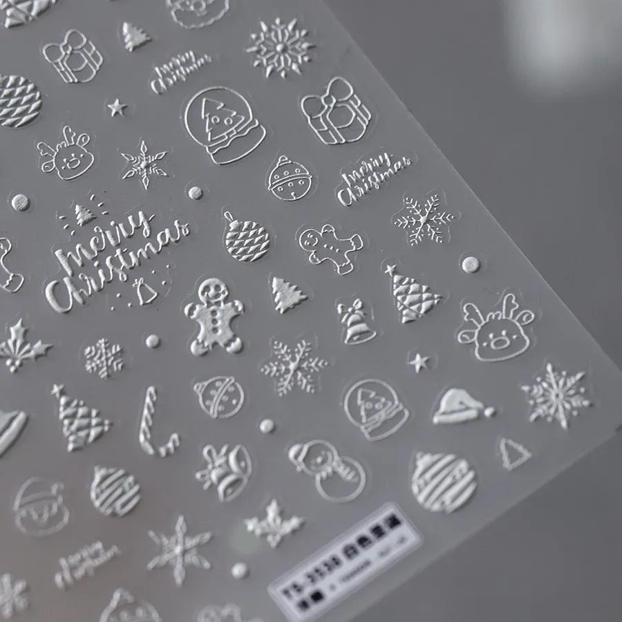Nail Art Stickers Adhesive Slider Embossed Snowflake Sticker Decals TS3537