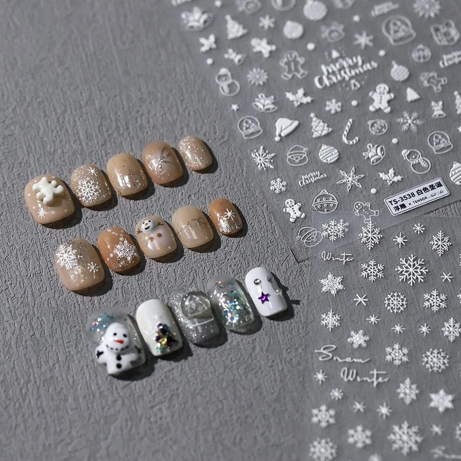 Nail Art Stickers Adhesive Slider Embossed Snowflake Sticker Decals TS3537