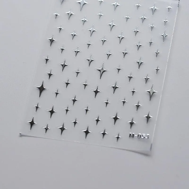 Nail Art Stickers Adhesive Slider Metal Effect Star Heart Shape Sticker Decals