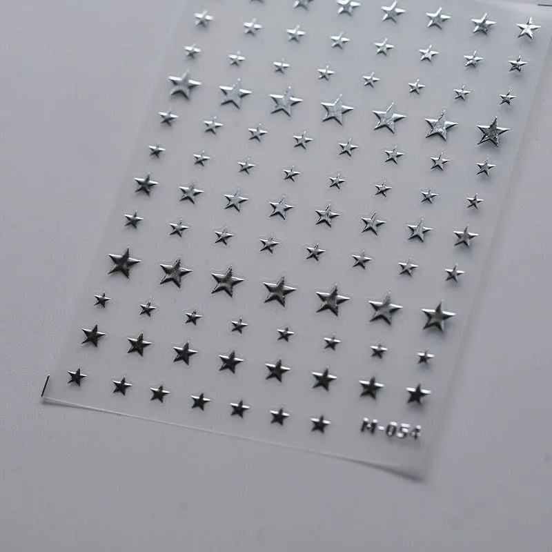 Nail Art Stickers Adhesive Slider Metal Effect Star Heart Shape Sticker Decals