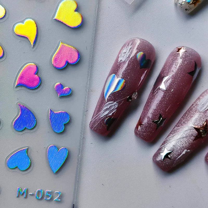 Nail Art Stickers Adhesive Slider Metal Effect Star Heart Shape Sticker Decals