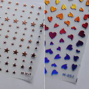 Nail Art Stickers Adhesive Slider Metal Effect Star Heart Shape Sticker Decals